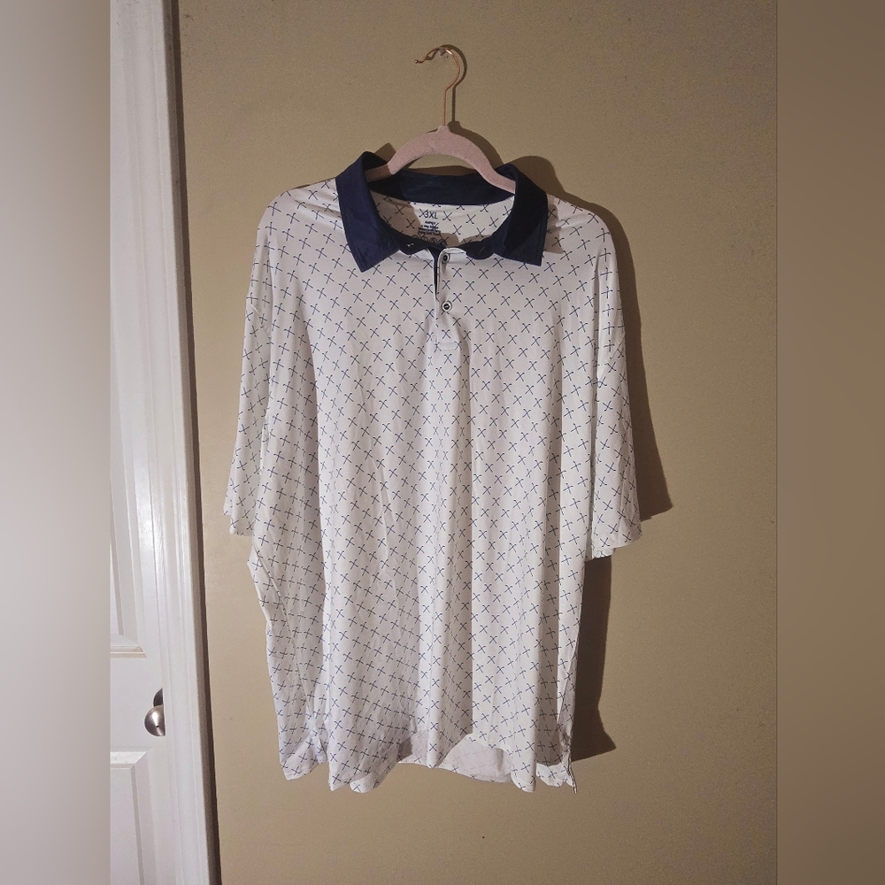 Men's White and Blue Patterned Shirt